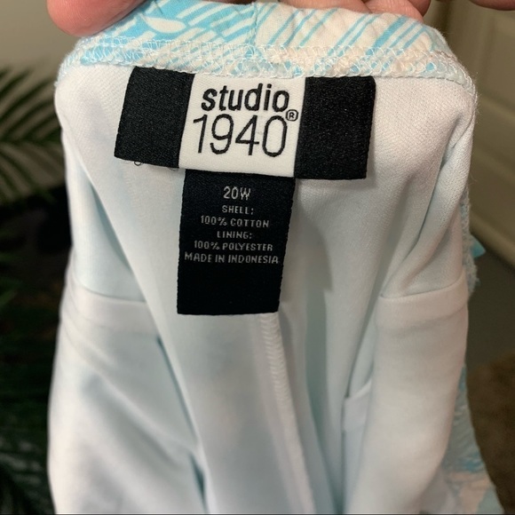 studio 1940 Retro Feminin Floral Blue White Silver A-Line Midi Dress size L/XL - Picture 8 of 11